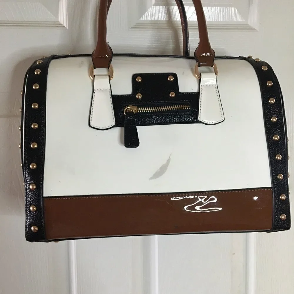 Dasein three tones satchel handbag bag with studs.